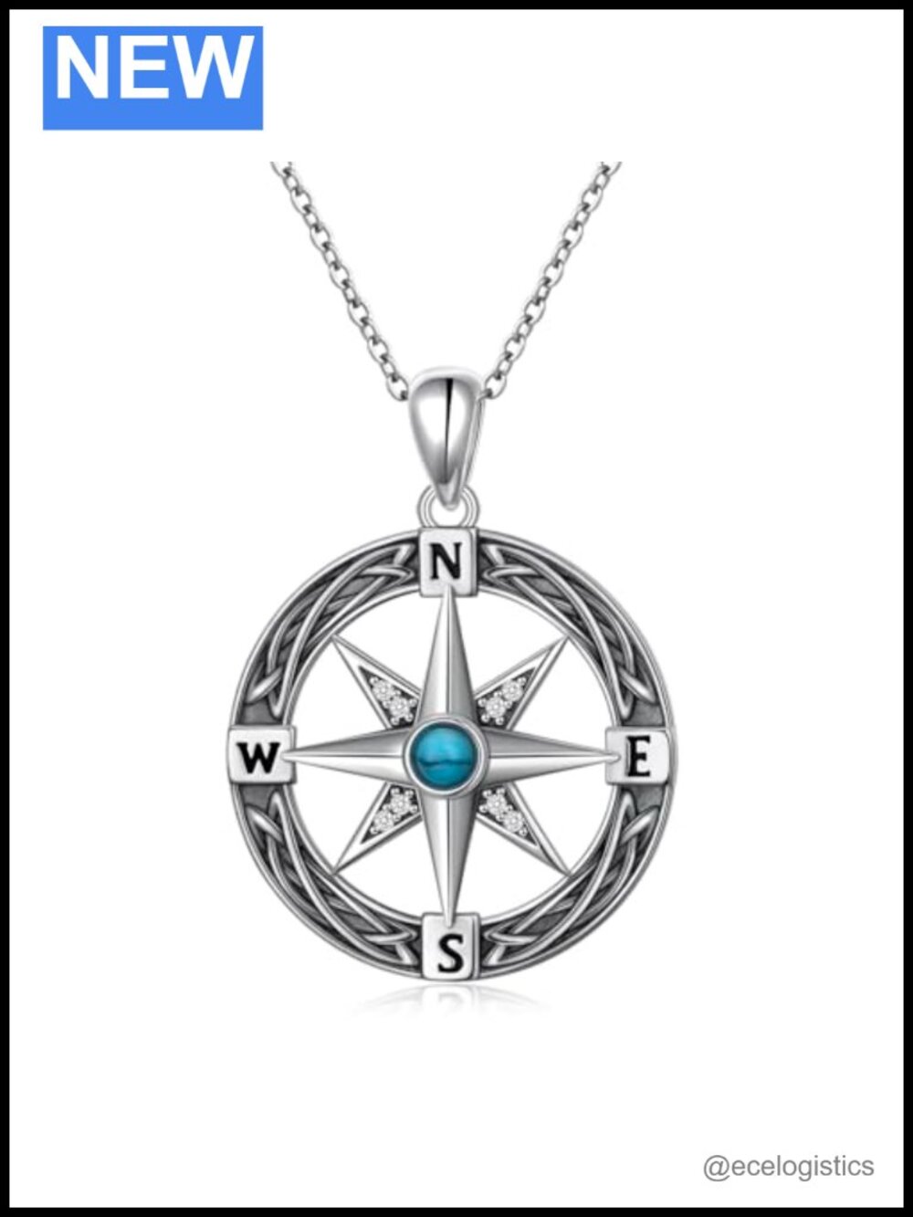 925 Sterling Silver Compass Celtic Knot Pendant Necklace 18in